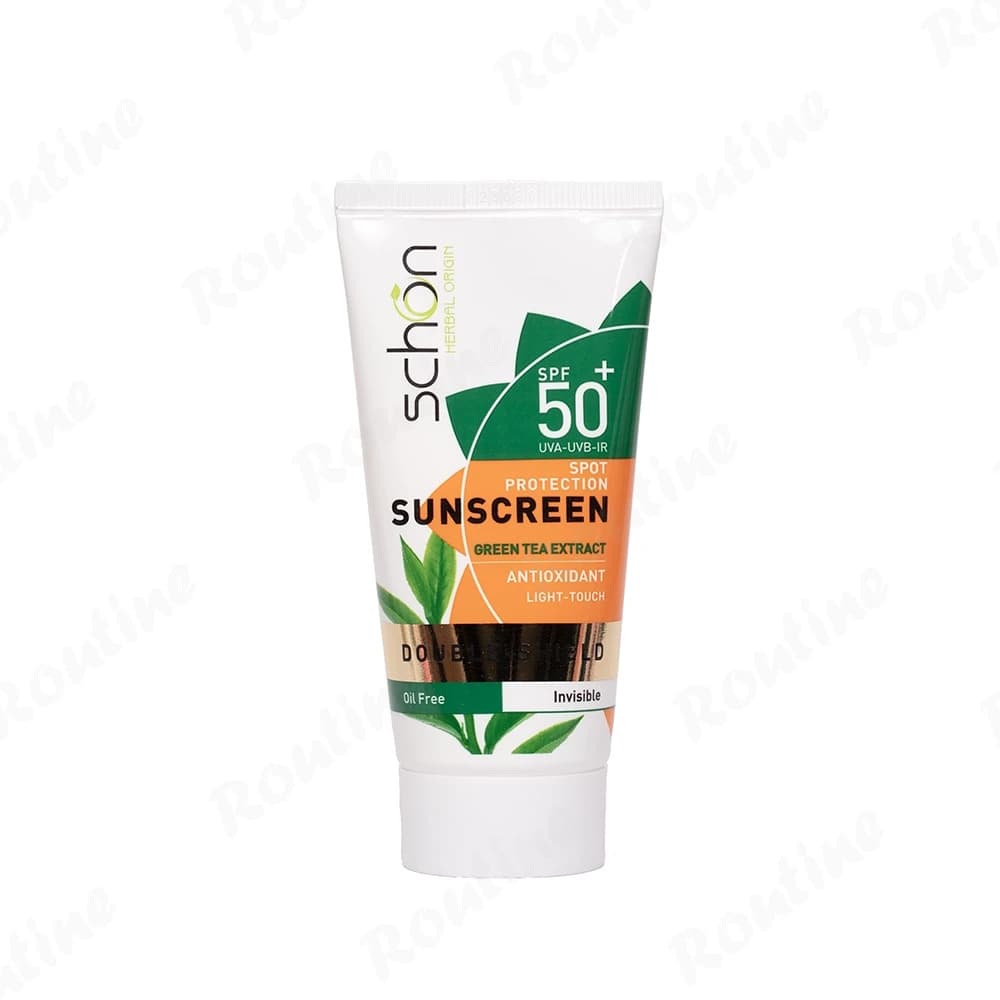 کرم ضد آفتاب دابل شیلد شون SPF 50+ بی رنگ حاوی عصاره چای سبز مناسب پوست نرمال تا خشک